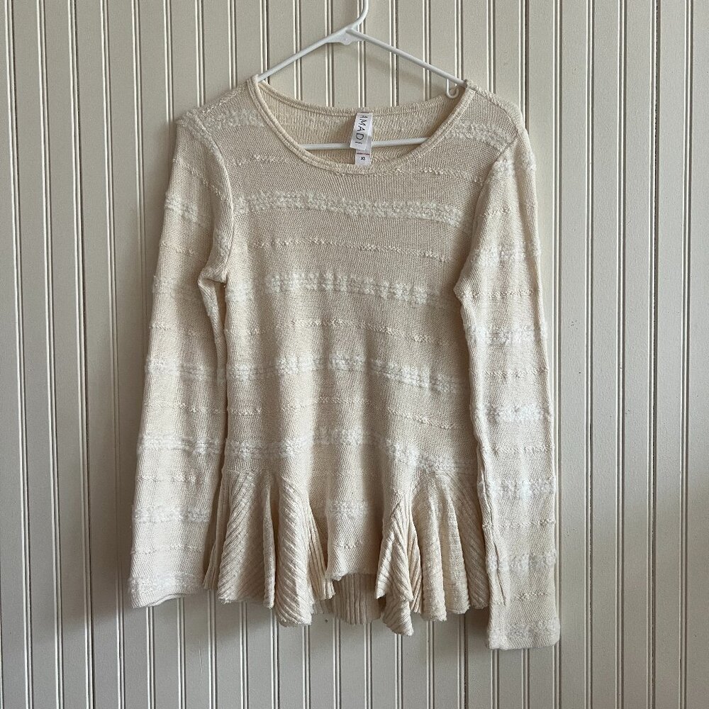 Amadi Peplum Textured Knit Sweater Long Sleeve – XS – Cream